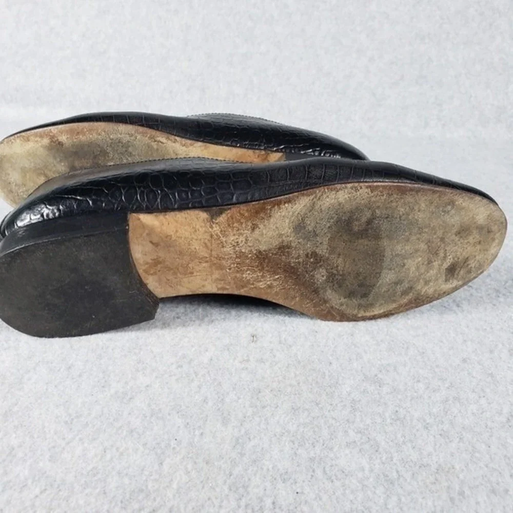 Talbots Womens Loafers Size 9 Black Croc Embossed Leather Stacked Heel Flats‎